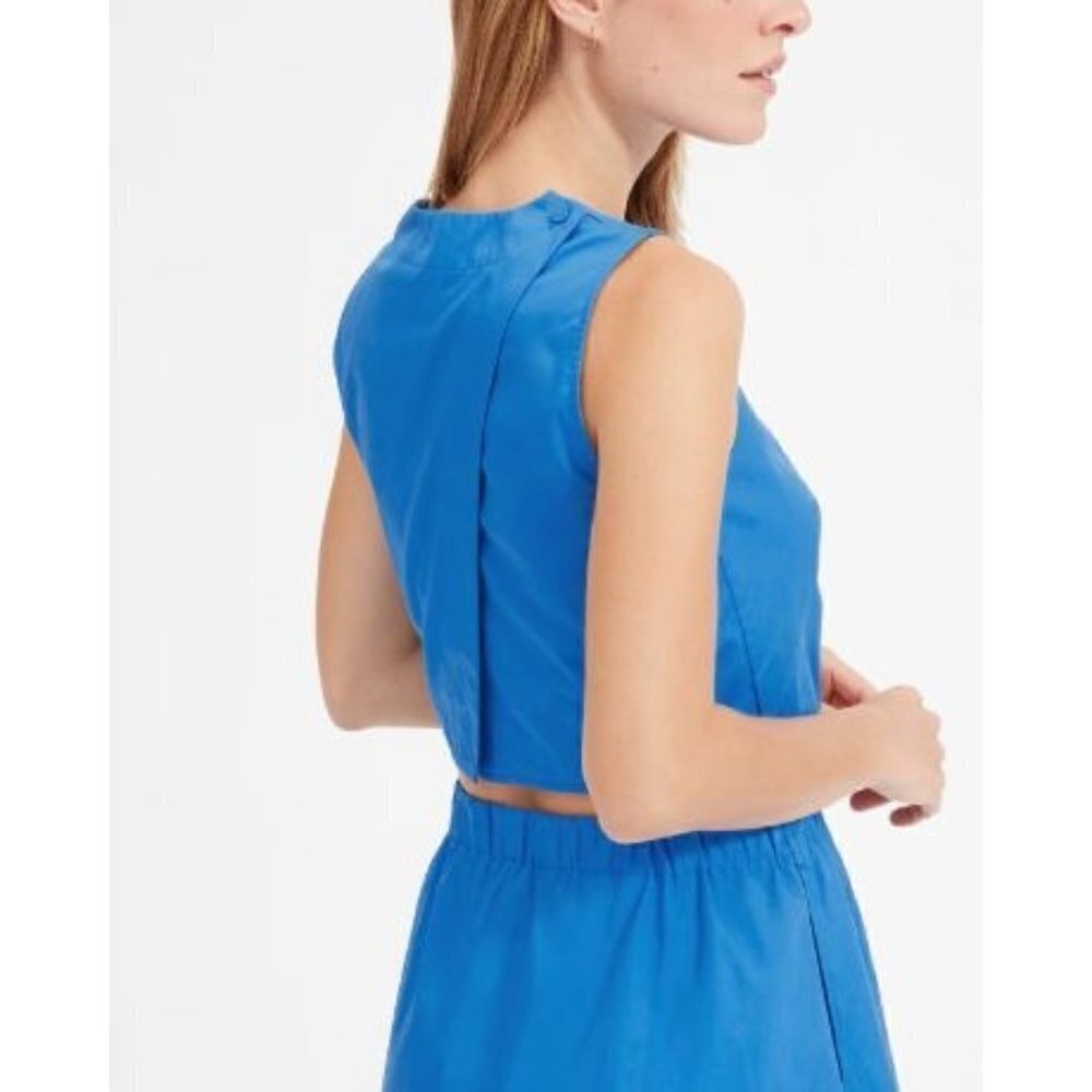 Everlane‎ The Clean Cotton Split Back Crop Top Bright Blue 00